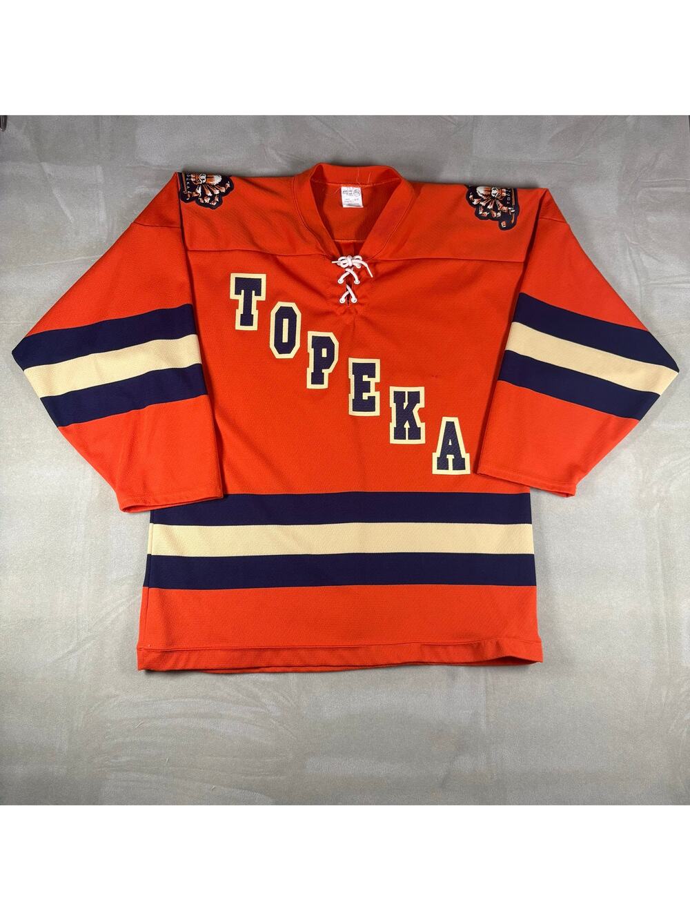 Vintage Topeka Tarantulas Hockey Jersey Mens L Orange Athletic Knit‎ CHL